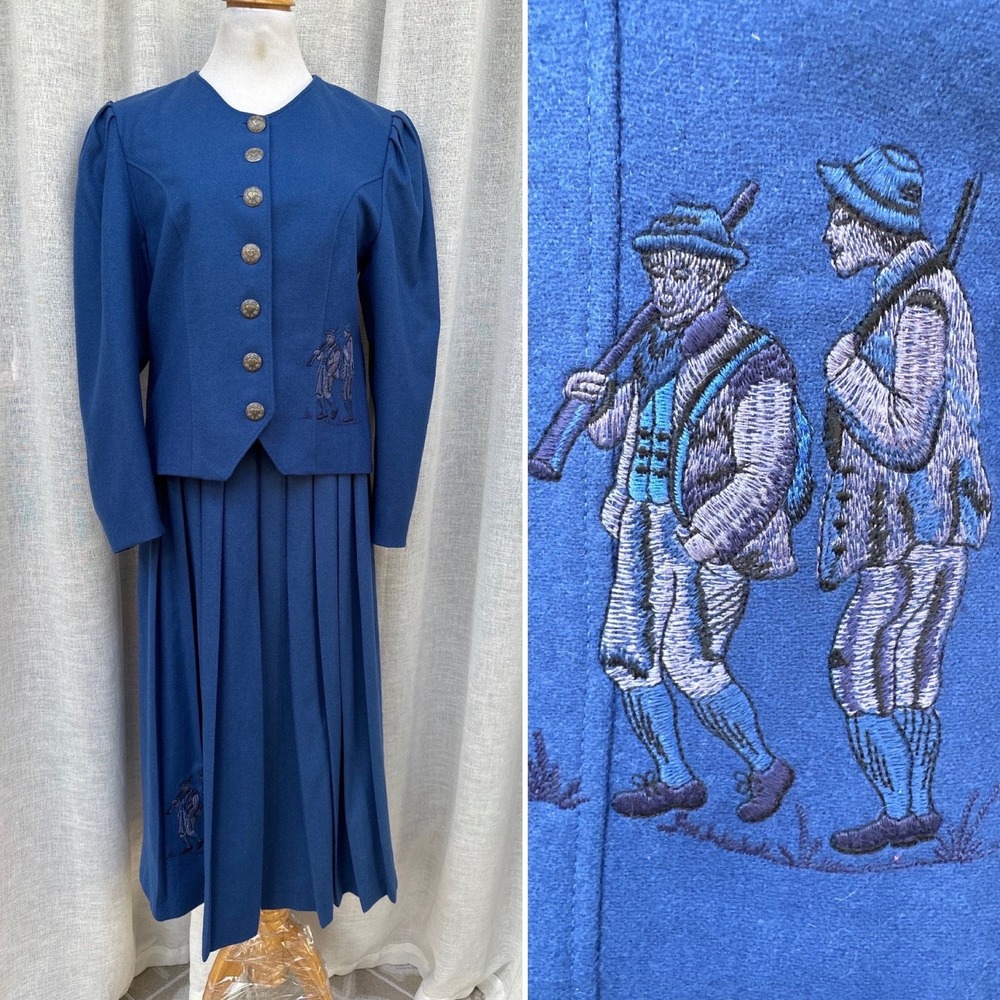 Peter Hahn BAVARIA LODEN Pure Wool Blazer and Pleated Skirt Suit Set